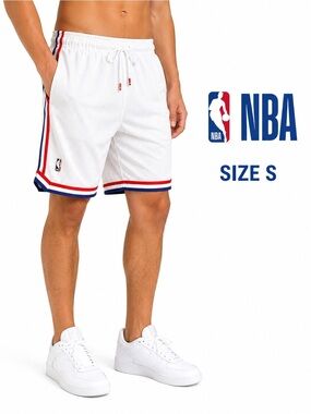 NBA Men’s White Mesh Basketball Shorts Size S Red Blue Trim Athletic Shorts